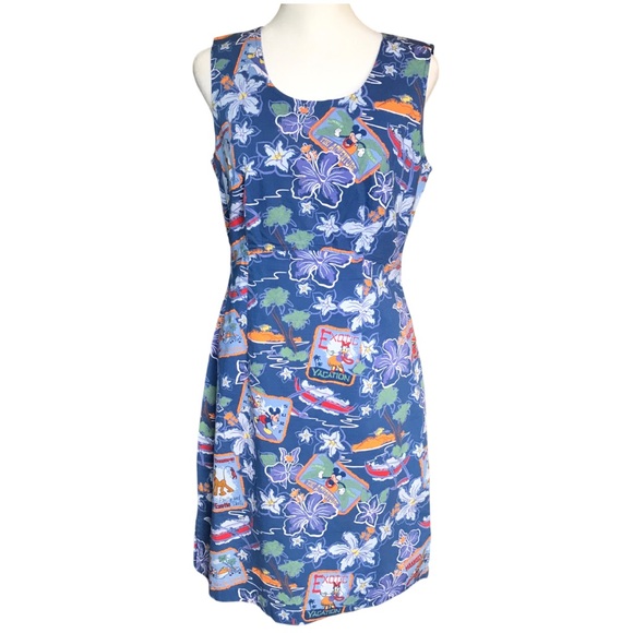 Womens Small Vintage Disney Store Sleeveless Hawaiian Knee Length Shift Dress - Picture 1 of 12